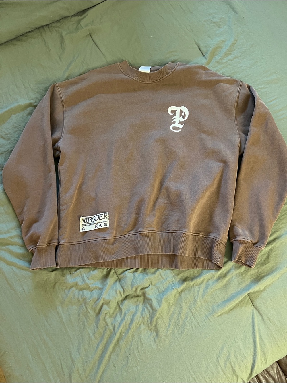 Poder Brown Graphic Crewneck Sweatshirt Men’s Large Streetwear Oversized